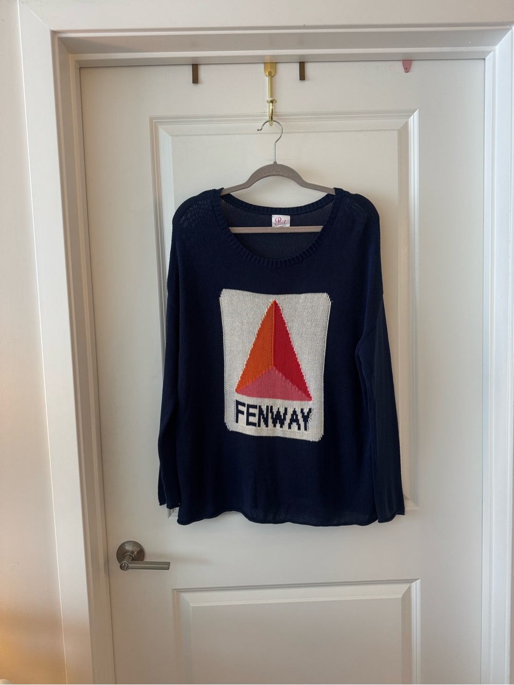 Pink Pineapple Shop Fenway Red Sox Navy Knit Sweater Medium 100% cotton